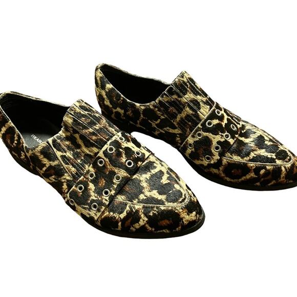 TREASURE & BOND Calf Hair Leopard Print Point Toe Slip On Ainsley Loafers SZ 8 - Picture 3 of 10
